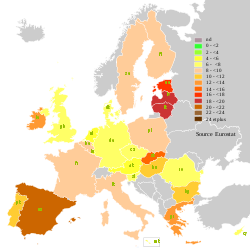 Unemployment in the European Union in 2010, according to Eurostat