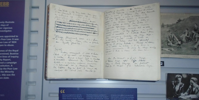 Beatrice Webb's diary on display at LSE Library's Foundations: LSE and the Science of Society’ exhibition, 2015. Credit: Hayley Reed