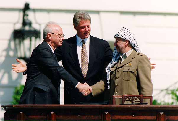  Yitzhak Rabin, Bill Clinton, and Yasser Arafat at the Oslo Accords signing ceremony on 13 September 1993