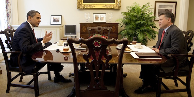 King Abdullah II of Jordan in a meeting with U.S. President Barack Obama in Washington, D.C. 2009