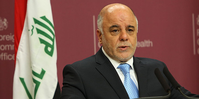Haidar Al-Abadi, Prime Minister of Iraq speaking to the media following the Counter-ISIL Coalition Small Group Meeting, London, 22 January 2015.
