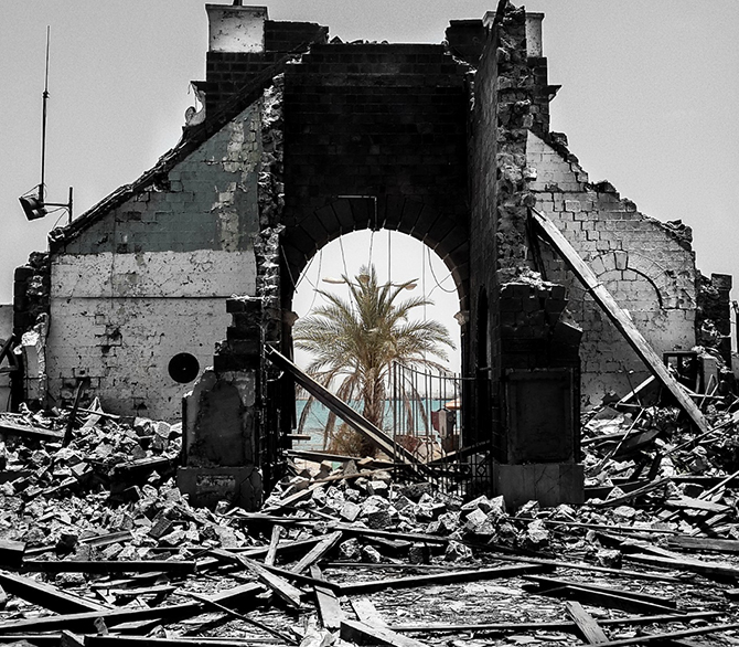 Gate of Aden Port, destroyed during the conflict in 2015. © Karam Kamal