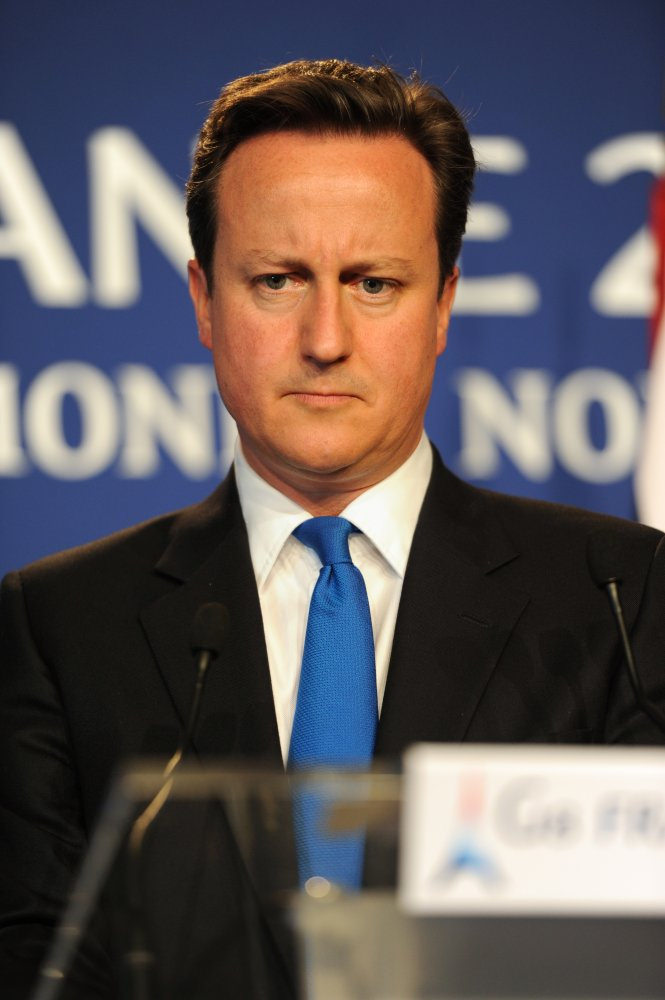 David Cameron, Prime Minister of the United Kingdom of Great Britain and Northern Ireland, at his press conference during the 37th G8 summit in Deauville, France.