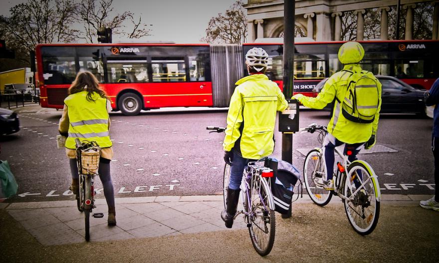 Cyclists in high-vis (CC licensed image by garryknight)