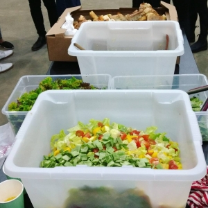 Salads for Jazz Fest using vegetables that would otherwise go to landfill.