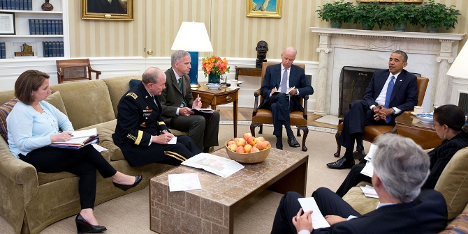 President Barack Obama convenes an Oval Office meeting with his national security team to discuss the situation in Iraq. (Official White House Photo by Pete Souza)